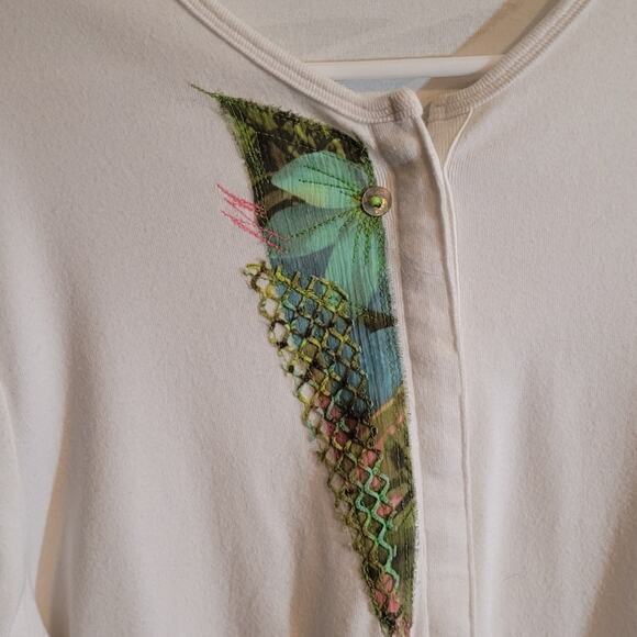 KD SPRING White Botanical Cardigan Sz Small Crochet Grannycore Kitschy Ferns - Picture 2 of 11